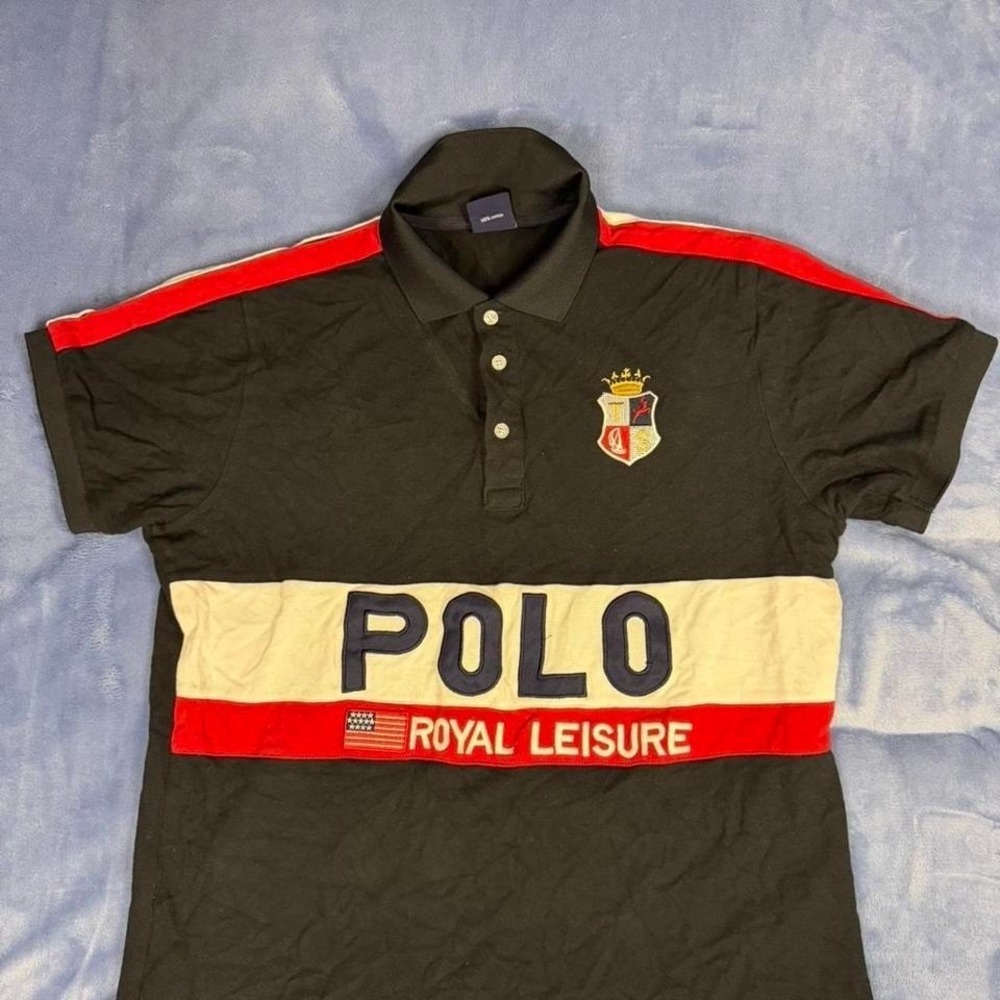 Tusuo black polo shirt‎ with red and white stripes, men Size XXL
